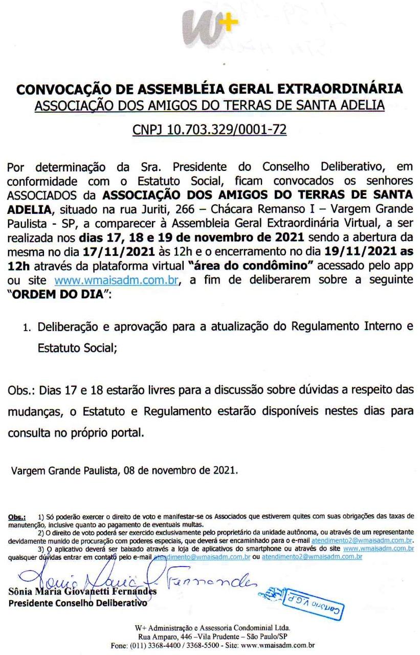 Convocação de Assembléia Geral Extraordinária