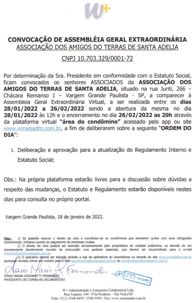 Convocação de Assembléia Geral Extraordinária